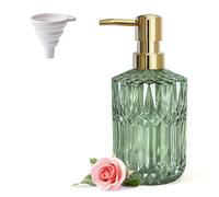 LaMarriti Green Soap Dispenser with Gold Rust Proof Pump, Clear Glass Soap Dispenser, 13.5 oz Dish Lotion Dispenser for Bathroom and Kitchen, Refillable Liquid Dispenser Bottle, Boho Bathroom Decor