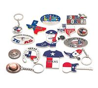Lamatar1 Texas Bundle Souvenir Magnet & Key Chain Set, 15 Pcs Texas Collection Items, Metallic Fridge Magnet with Texas Souvenir Hat, Boot, & God Bless, Unique Designs, 12Pcs Magnet & 3 Pcs Keychains
