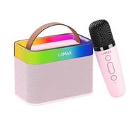 LAMAX KaraokeKid1 Pink Portable Children's Speaker with Karaoke Mode and Karaoke Microphone with Voice Changer for Listening and Entertainment Children's Design Bluetooth 5.3 LED Backlight