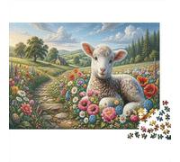 Lamb 1000 Piece Jigsaw Wildflower Meadow As A Family Weekend Activities Stress Relief Unique Pattern Home Display 70x50cm/1000pcs