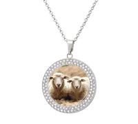 Lamb And Sheep Diamond Necklaces for Women Round Pendant Necklace with 19.7 Inch Adjustable Chain Lobster Clasp Personalized Memorial Jewelry Gift for Friendship Couple Everyday Wear