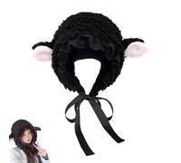 Lamb Bonnet,Cute Cartoon Sheep Beanie with Strap, Kawaii Y2K Winter Headwear for Cosplay, Photo Props & Party Costume Accessories (Black（kid）)