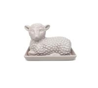 Lamb Butter Dish with Lid - Ceramic Farm Animal Butter Holder for Countertop Storage - Cute Sheep Design for Spring, Easter, or Farmhouse Kitchen Décor - Holds Standard Butter Stick