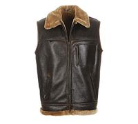 Lamb Fur Vest - firminius with Collar Men's Vest Made Merino Sheepskin and Real Leather - Brown, XXL
