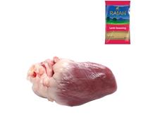 Lamb Heart 500gr with Rajah Lamb Seasoning - Fresh Whole Heart for Stews & Cooking - Fresh Halal Meat Pack