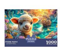 Lamb in Blooms, Bright Ship on Colorful Waters 1000-Piece Jigsaw Puzzle Sheep Classic & Challenging, Gift for All Ages 38x26cm/1000pcs