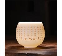 Lamb Jade Porcelain Master Cup, Bagua, Tea Scripture, Buddhist Scripture, Poetry, Kung Fu Cup Office Home Use 150ml (Great Compassion Mantra（大悲咒）)