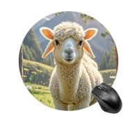 Lamb Mouse Pad Round Laptop Mouse Mat Cute Computer Mousepad Keyboard Pad Non-Slip Desk Pads for Gaming Office Work Home