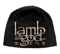 Lamb of God Beanie Hat Omens Band Logo Official Black Jersey Print One Size