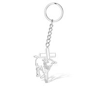 Lamb of God Biblical Keychain for Women Men Forgiveness Cross Keyring Sheep&Cross Charm Jewelry, Silver, 1.09*1.59in