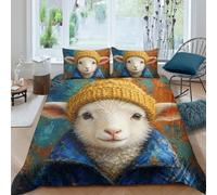 Lamb Winter Hat Blue Coat Duvet Cover Set 3 Piece Set 3D Zipper Closure
