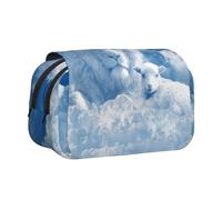 Lamb with A Lion On The Clouds Double Layer Flip-Top Pencil Case,Large Capacity 50 Pens Organizer, Durable Polyester Stationery Holder for School, Art Travel (All-Over Print)