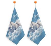 Lamb with A Lion On The Clouds Hand Towels for Kitchen 2PCS Microfiber Bathroom Hand Towels 11.8” Soft Absorbent Face Towel with Hanging Loop for Kitchen Bathroom, Gym