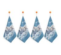 Lamb with A Lion On The Clouds Hand Towels for Kitchen 4PCS Microfiber Bathroom Hand Towels 11.8” Soft Absorbent Face Towel with Hanging Loop for Kitchen Bathroom, Gym