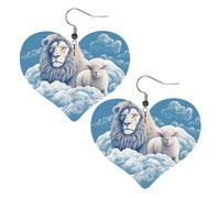 Lamb with A Lion On The Clouds Leather Earrings for Women Heart Dangle Earrings Lightweight Drop Earring Jewelry Gift