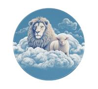 Lamb with A Lion On The Clouds Mouse Pad 8x8 in Customized Round Mousepad | Small Portable, Non-Slip Rubber Base, With Stitched Edge, Washable Desktop Protection Mouse Mat For Desk, Laptop, Office
