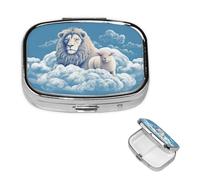 Lamb with A Lion On The Clouds Pill Case with Mirror Retro 2 Compartment Pill Box Small Pill Organizer for Purse or Pocket Decorative Metal Medicine Vitamin Organizer Unique Gifts