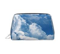 Lamb with A Lion On The Clouds Printed Small Makeup Bag Portable Leather Make up Bag Travel Cosmetic Bags Organizer for Women, Silver Zipper