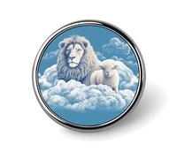 Lamb with A Lion On The Clouds Round Badge Personalized Lapel Brooch Lightweight Durable Tinplate Badge for Hat Clothes Backpack Pins Decor, Circular, Aluminum, aluminum alloy