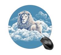 Lamb with A Lion On The Clouds Round Mouse Pad, Non-Slip Rubber Base Waterproof Washable, Computer Mouse Mat for Office Gaming Studying, Premium-Textured Durable Portable Circle Mousepad for Desktop P