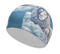 Lamb with A Lion On The Clouds Swim Cap Unisex Adult Swimming Cap Non Slip Pool Hat Comfortable Durable Easy to Put On and Off Waterproof Swim Hat Keep Hair Dry