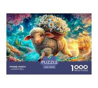 Lamb with Daisy Basket Leaps over Glowing Water 1000-Piece Jigsaw Puzzle Sheep Challenging & Educational for All Ages 70x50cm/1000pcs