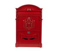 Lambda Matt Red Letterbox Wall Mount Locking Vintage Lockable Metal Mailbox - Large Capacity Postbox Security Mailbox - Outdoor Mail Box