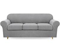Lamberia High Stretch Sofa Cover for 3 Cushion Couch Loveseat Cover 4 Pieces Thick &Washable Plush Jacquard Sofa Slipover Couch Cover Furniture Protector for Dogs,Pets&Kids(Large,Slivergray)