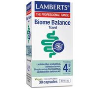 Lamberts Biome Balance Travel Capsules - Digestive Support While Travelling - Four Live Bacterial Strains - Delayed-Release Vegan Formula - 30 Capsules