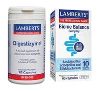 Lamberts Digestizyme 100 Capsules + Biome Balance Everyday 60 Capsules - Daily Digestive Enzyme & Gut Microbiome Support Bundle