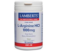 Lamberts L-Arginine HCl 1000mg 90 Tablets - Free-Form Amino Acid - Highly Absorbable - Vegan