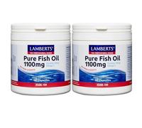 Lamberts Pure Fish Oil 1100mg Capsules - High Strength Omega 3 EPA & DHA - Heart & Brain Support - Twin Pack 180x2 Capsules