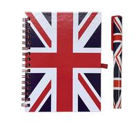 Union Jack Notebook and Matching Pen - Medium A6 Size/London Souvenir Wirebound Notebook/British Flag Design Print/Distressed/UK Notepad