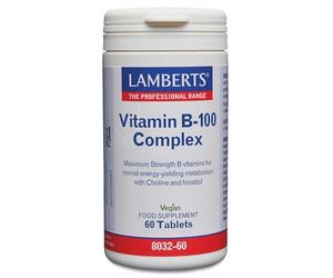 Lamberts Vitamin B-100 Complex 60 Tablets | One a Day, Yeast-Free, B12 as Methylcobalamin, Choline and Inositol, High Potency B-Complex, GMP Quality