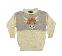Lambland Kids British Wool Highland Cow Jumper - Soft, Warm, and Playful Wool Sweater with Sheep Design for Boys & Girls (UK, Age, 5 Years, 7 Years, Regular, Cream NEP)