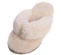 Lambland Ladies Sheepskin Lined Flip Flop Slippers in Apricot UK3