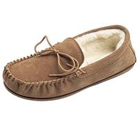Lambland Mens Hand Crafted Sheepskin Suede Wool Lined Moccasin Slippers Chestnut Size UK10