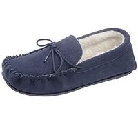 Lambland Mens Hand Crafted Sheepskin Suede Wool Lined Moccasin Slippers Navy Size UK11