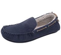 Lambland Men's Premium Sheepskin Suede and Berber Fabric Lined Slip On Loafer Slippers with PVC Sole Loafers (Blue, uk_footwear_size_system, adult, men, numeric, medium, numeric_10)