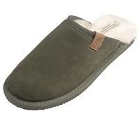 Lambland Men's Sheepskin Lined Mule Slippers with Hard Rubber Sole in Olive Size UK9