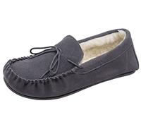 Lambland Men's Wool-Lined Moccasin Slippers with Durable Rubber Sole - Premium Comfort and Everyday Style (Grey, UK Footwear Size System, Adult, Men, Numeric, Medium, 7)