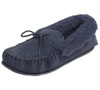 Lambland Women's Premium Sheepskin Suede and Wool Lined Fluffy Moccasin Slippers Ladies PVC Sole Moccasins (Blue, uk_footwear_size_system, adult, women, numeric, medium, numeric_3)