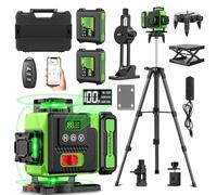 Lambluefly Laser Level with Tripod, Laser Levels Self Leveling with 2x5000mAh Batteries and LED Display, 4x360 Lazer Level Tool with Tool Box,16 Green Lines/APP/Remote Control/Pulse Mode/IP54