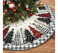 Lambluefly Round Christmas Tree Blanket, 122 cm, Round Christmas Tree Blanket, Red & Black Buffalo Check, Christmas Tree Motif, Tree Blanket, Christmas Tree Rug, Round for Christmas Tree Decorations,