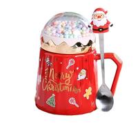 Lambo Christmas Mug Set, Christmas Coffee Mug with Lid and Spoon, Festival Cute Christmas Mugs Lovely Ceramic Tea Cups, Christmas Tree Santa Snow Globe Mug with Winter Snow Globes Lid