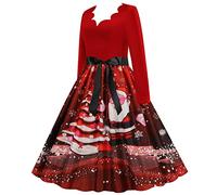 Lambo Christmas Ruffle Dress | Printed Swing Dress for Women | Fashion Christmas Dresses, Chic Dress, Festive Long Sleeve Dress for Dinner, Home
