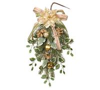 Lambo Pre-Lit Artificial Teardrop, Teardrop Wreath, Gold Berries Wreath, Tree Door Swag Wreath Front Door Ornament For Holiday Wedding Home Decor