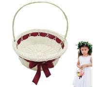 Lambo Rattan Flower Girl Basket - Basket with Handle - Woven Flower Hand Basket, Woven Picnic Basket, Woven Flower Rattan Basket for Vintage Wedding Garden Decor