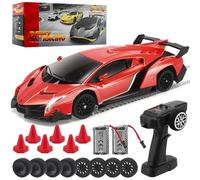 Lamborghini RC Drift Car, 1:18 2.4GHz Remote Control Car with LED Lights for Kids Adults, 4WD High Speed RC Cars with Extra Drifting Tires, 35KM/H Racing with Speed Adjustment for Race, Toy Gift