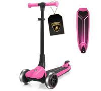 Lamborghini Scooter for Kids Ages 3-7, 3 Wheel Kids Scooter with Light-up Wheels & LED Deck, Adjustable Height, Foldable, Lean to Steer, Kick n Roll for 3+ Year Old Toddlers Girls Boys Pink